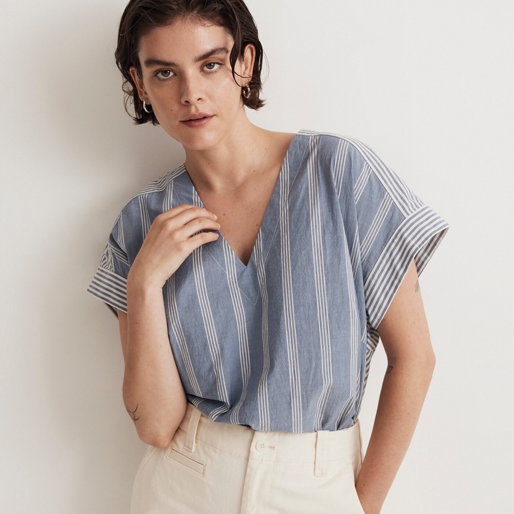 Madewell Blue and White Striped Blouse